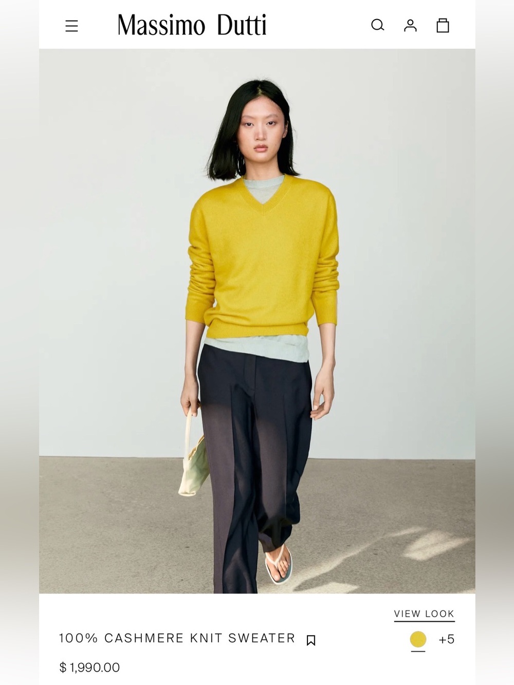 MASSIMO DUTTI 100% WOOL CASHMERE KNIT SWEATER in yellow